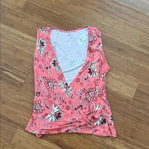 LOFT Coral Floral Sleeveless Blouse